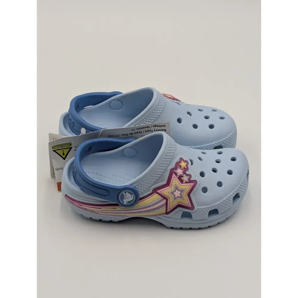 Crocs Kids Size C9 Classic Light Up Star Light Clogs Slides Blue Frost NWT